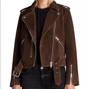 Allsaints Suede Balfern Biker Jacket Brown Size 8
